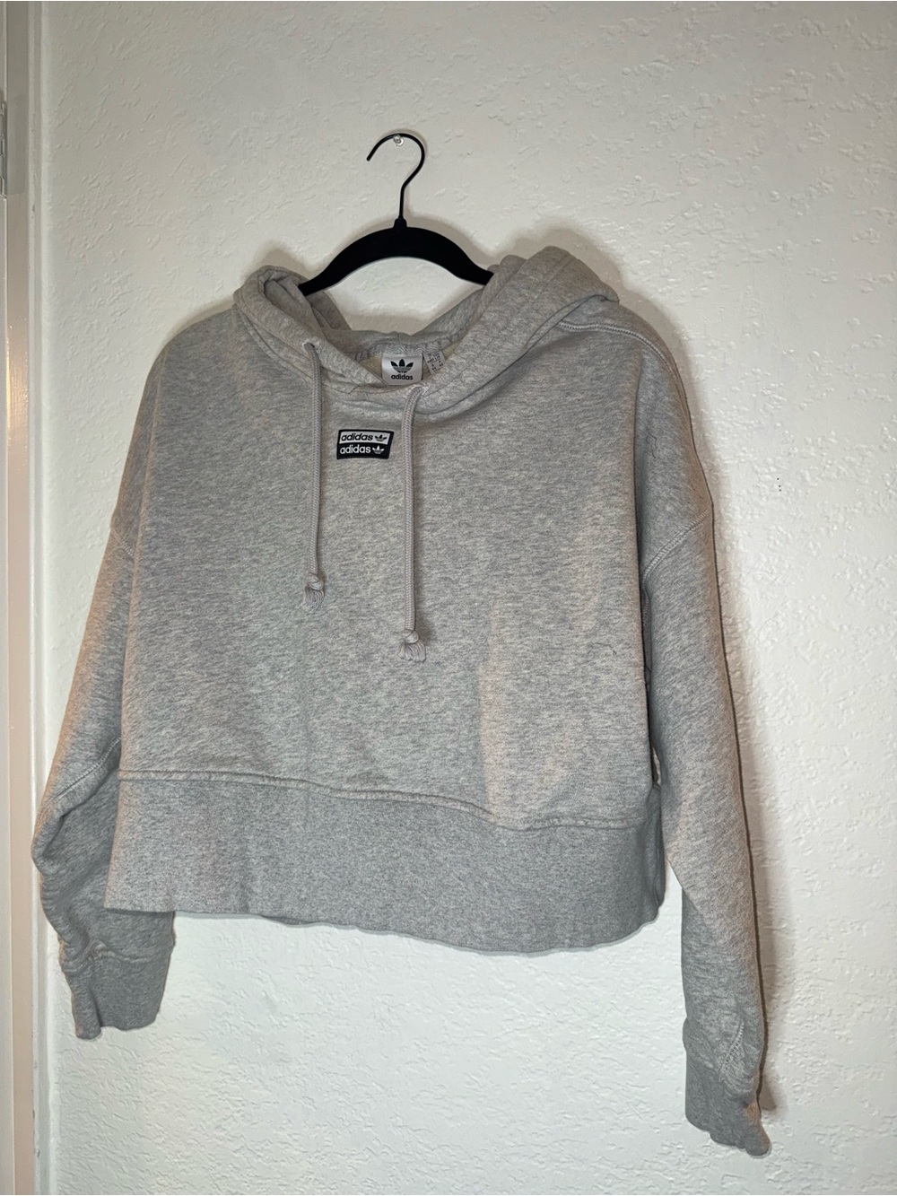 adidas Light Gray Cropped Hoodie with Trefoil Patch